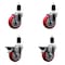 Service Caster 4'' Red Poly Wheel Swivel 1-1/2'' Expanding Stem Caster Set 2 Brakes, 4PK SCC-EX20S414-PPUB-RED-2-PLB-2-112 - alternate 1